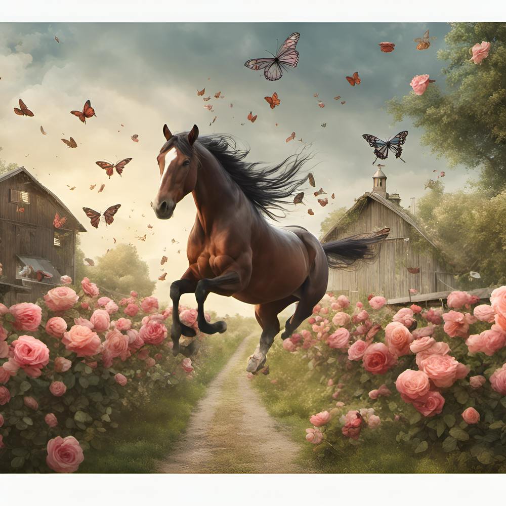 Horse With Butterflies