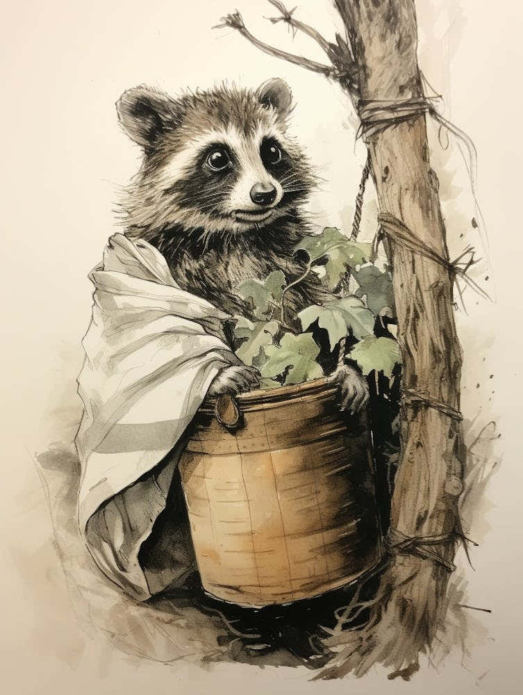 Storybook Animal Watercolour Raccoon 2