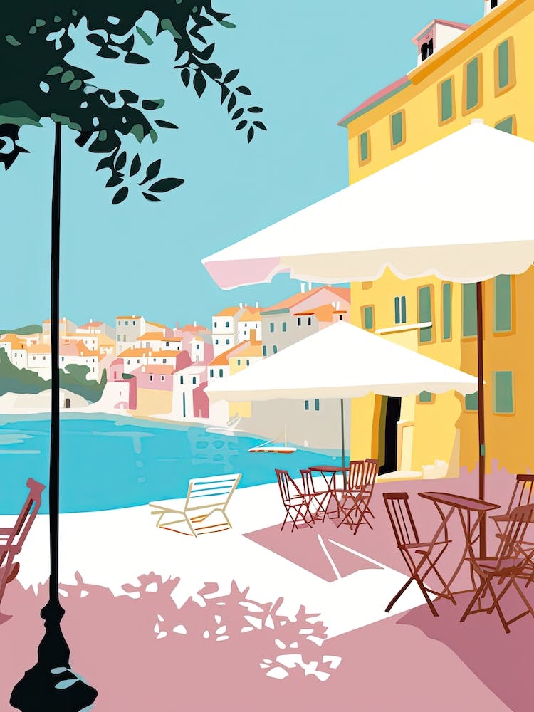 Villefranche Sur Mer, France, Flat Pastels Tones Illustration 4