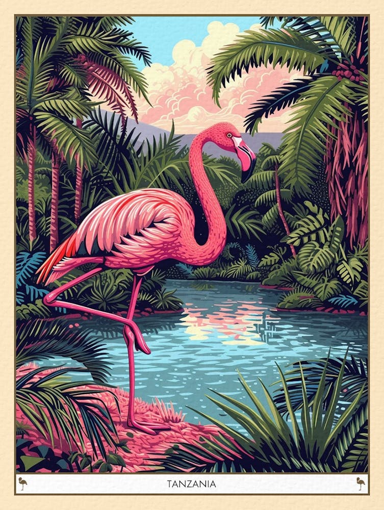 Greater Flamingo Tanzania Tropical Illustration 1 Poster