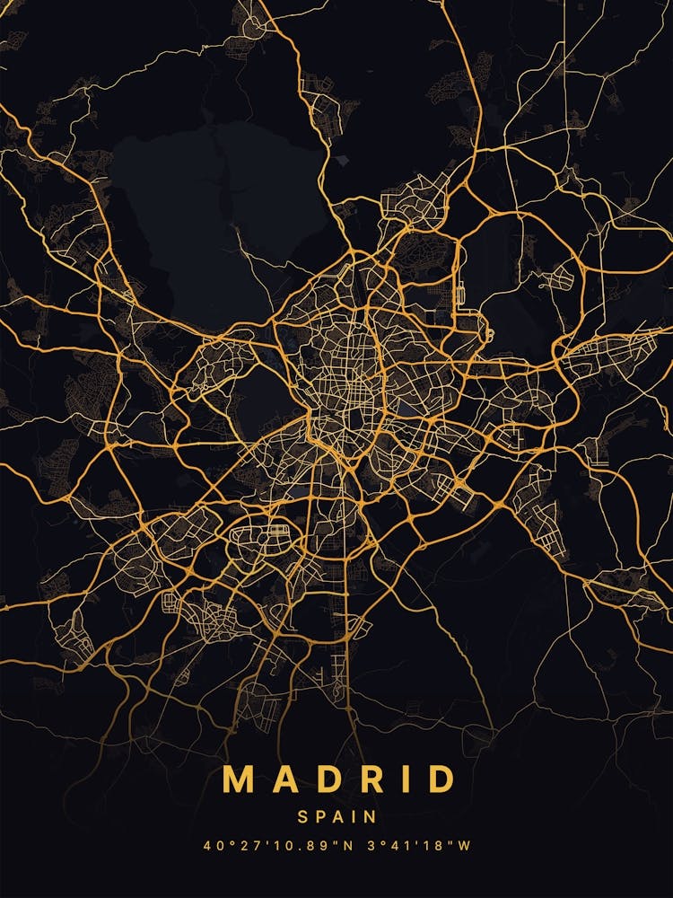 Madrid Spain Black And Gold Map