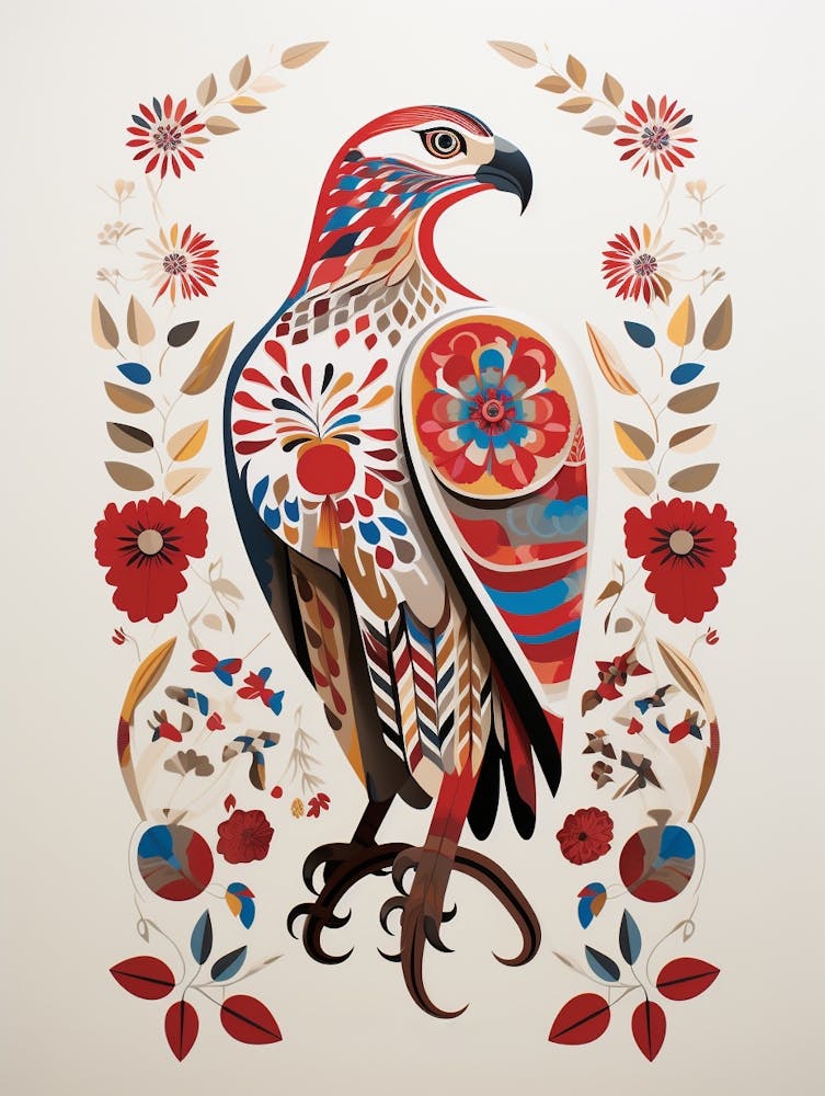 Scandinavian Bird Illustration Red Tailed Hawk 1