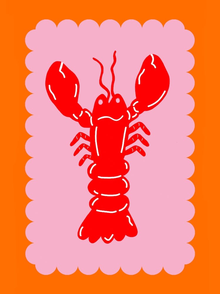 Lobster Scallop Red On Orange And Pink