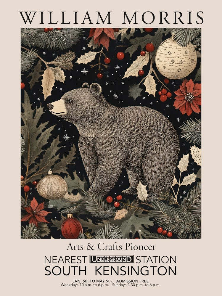 William Morris Prints Black Bear Christmas Gift Winter Vintage