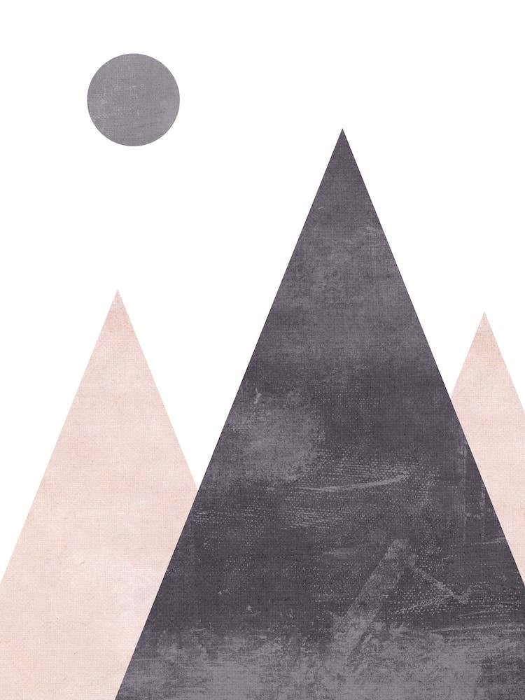 Mountains And Moon Pink Cotton Abstract