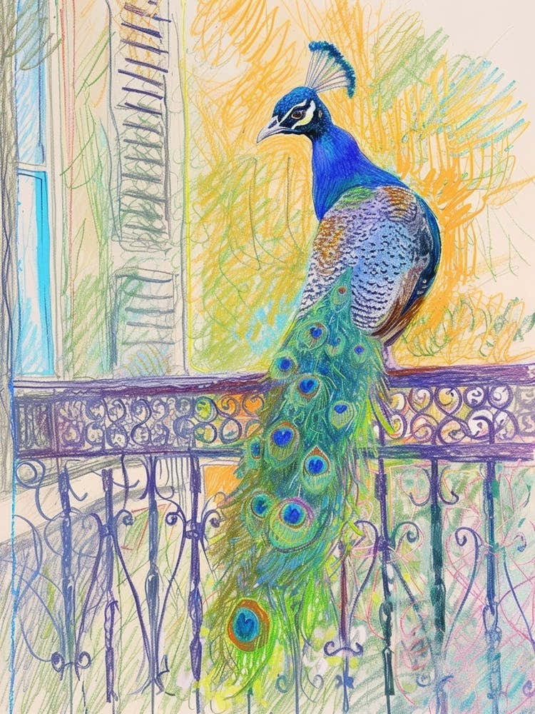 Peacock On French Metal Railing 1