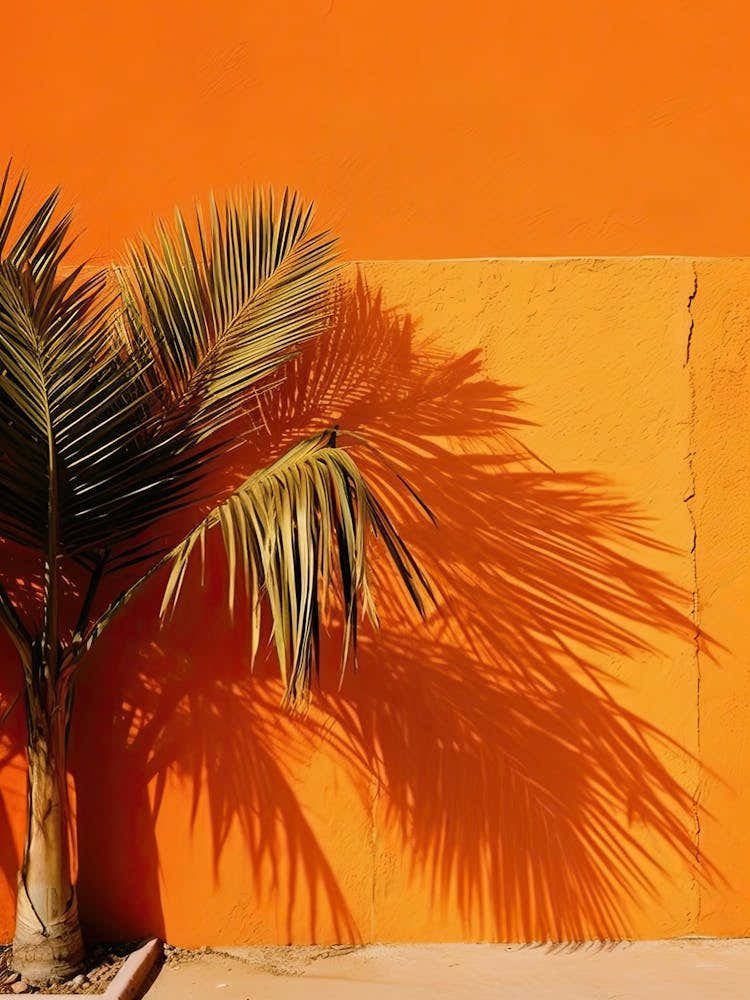 Palm Leaves Orange Wall Summer Photography