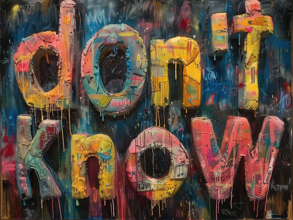 "I Don't know". Happy colorful uncertainty. Paint drops