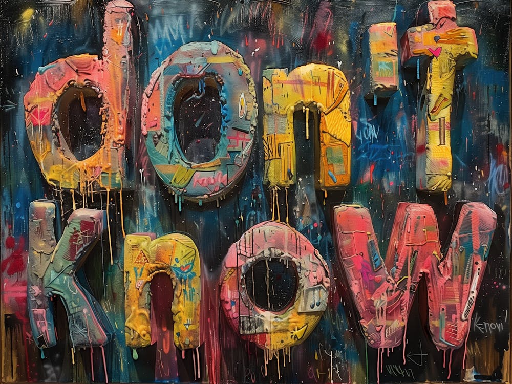 "I Don't know". Happy colorful uncertainty. Paint drops