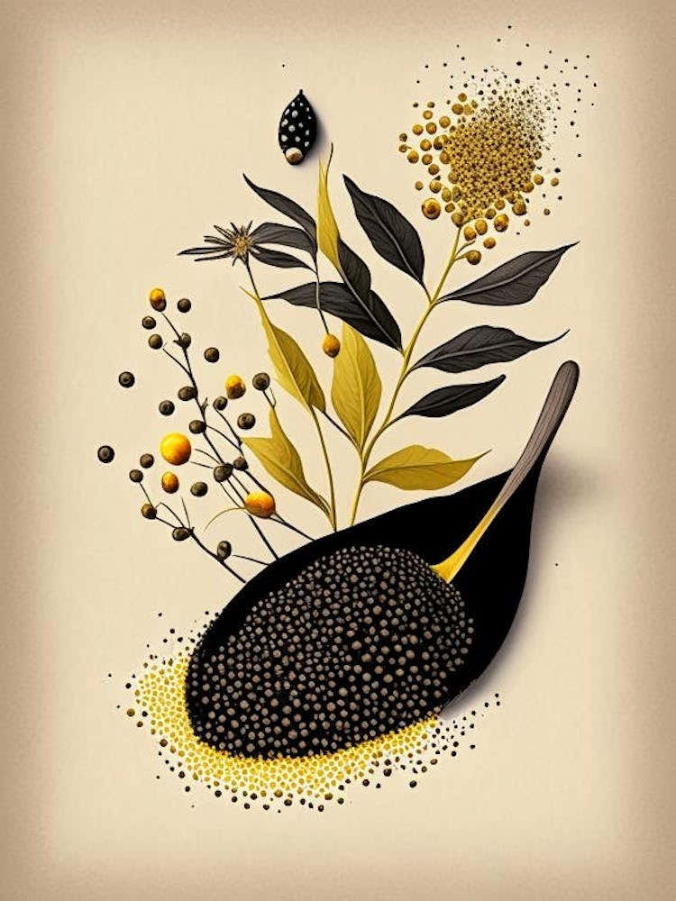 Black Mustard Seed Spices And Herbs Retro Drawing 1