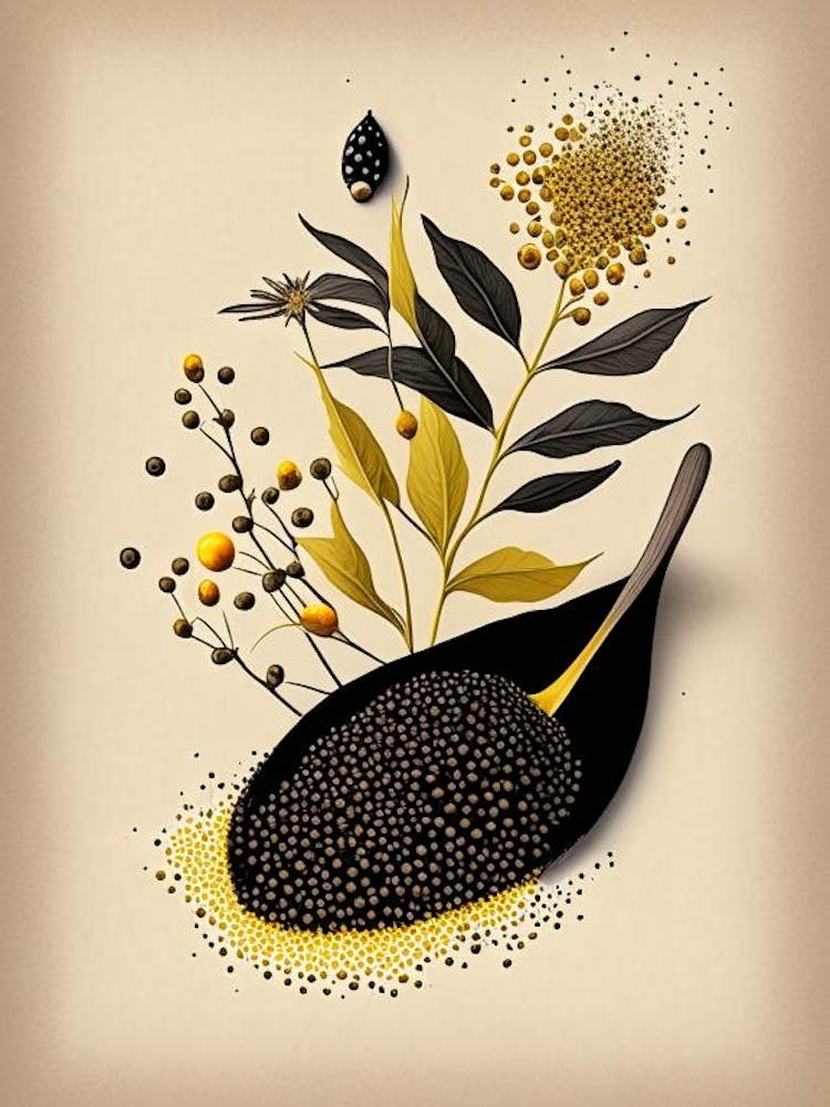 Black Mustard Seed Spices And Herbs Retro Drawing 1