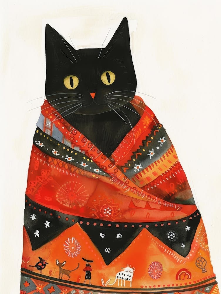 Black Cat In Blanket