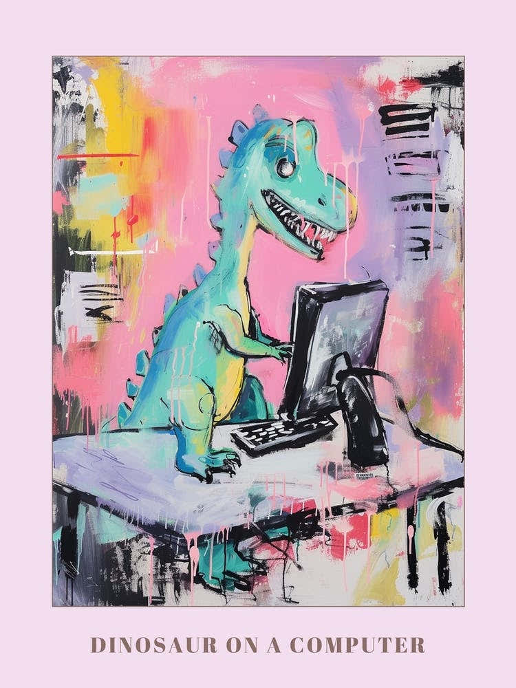Abstract Dinosaur On The Computer Paint Splash Pink 1 Poster