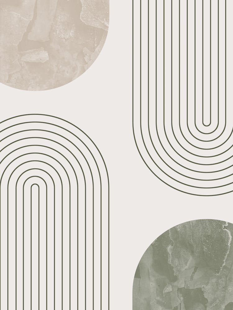 Mid Century Modern Line Art in Sage Green and Beige