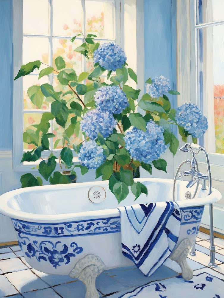 A Bathtube Full Hydrangea In A Bathroom 1