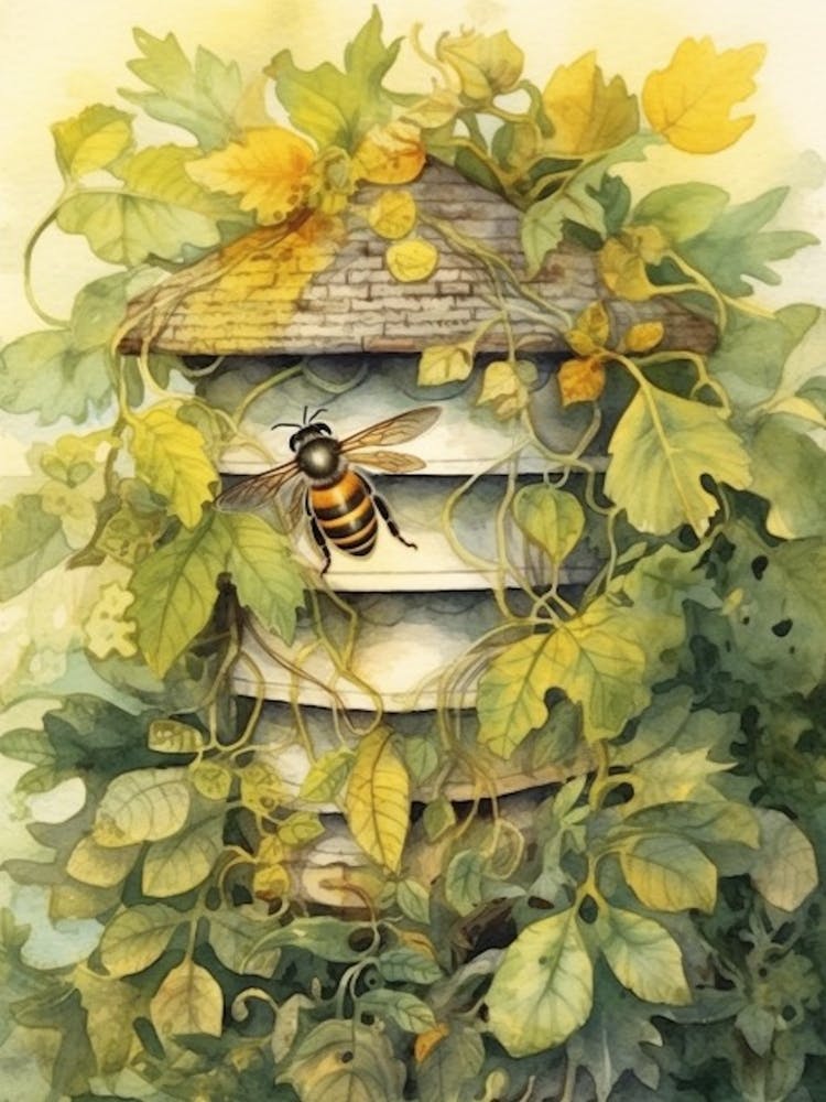 Cuckoo Bee Beehive Watercolour Illustration 2