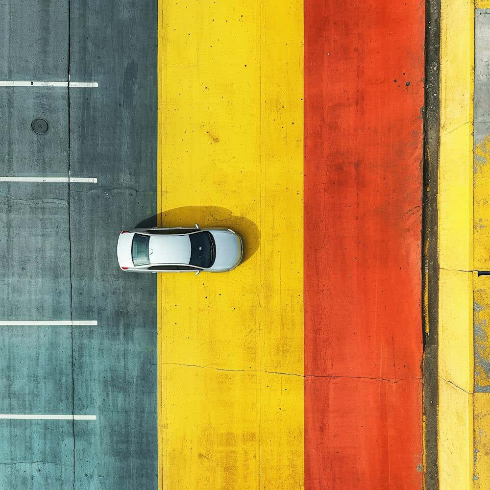 Aerial View Of A Car In A Parking Lot