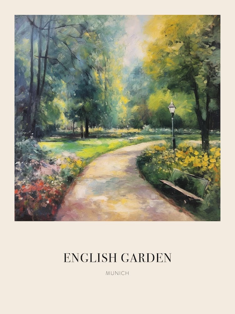 English Garden Park Munich Germany 3 Vintage Cezanne Inspired Poster