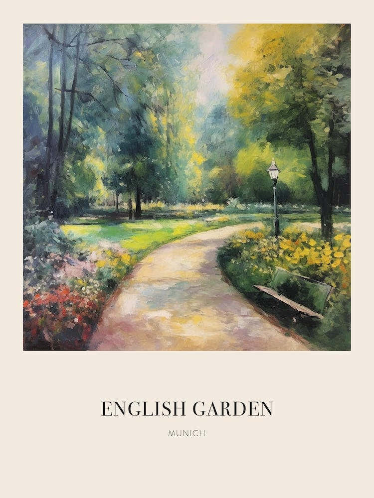 English Garden Park Munich Germany 3 Vintage Cezanne Inspired Poster