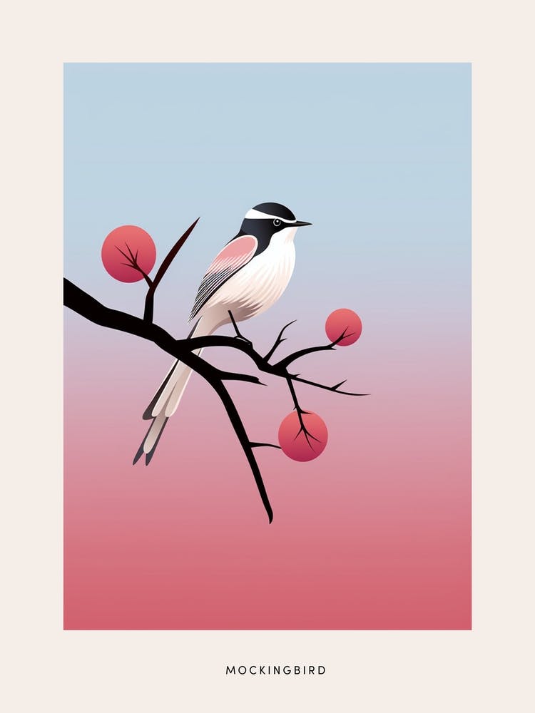 Minimalist Mockingbird 3 Bird Poster