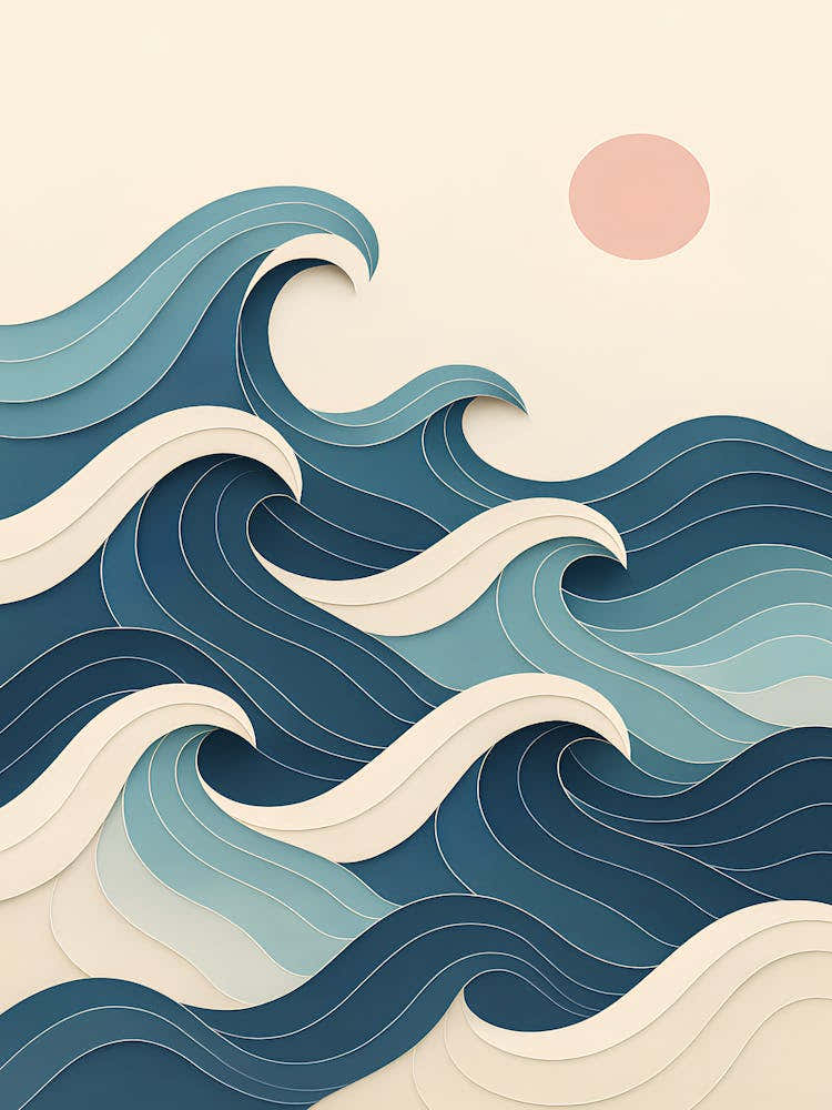 Blue Waves Japandi Wall, Japanese Wall Art, Wabi Sabi Wall Art, Japanese Poster