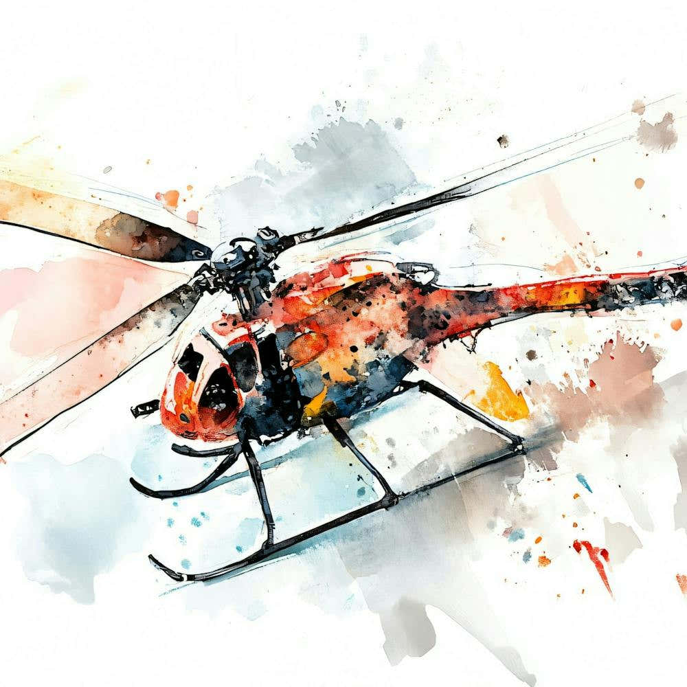 Watercolor Of A Helicopter