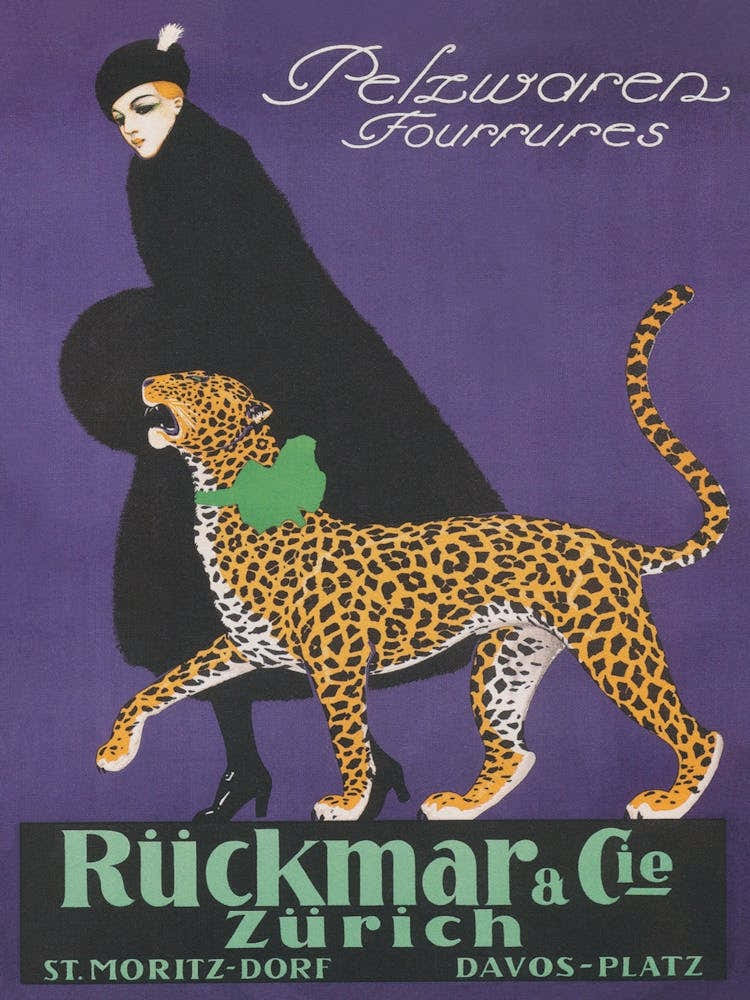 Leopard and Lady Vintage Art