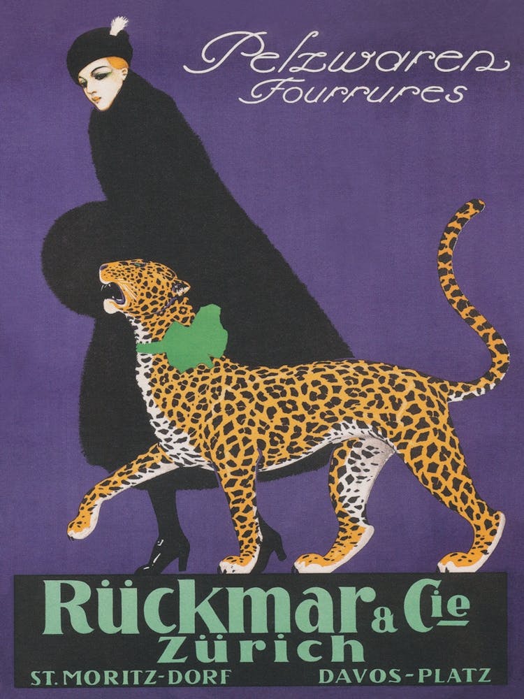 Leopard and Lady Vintage Art