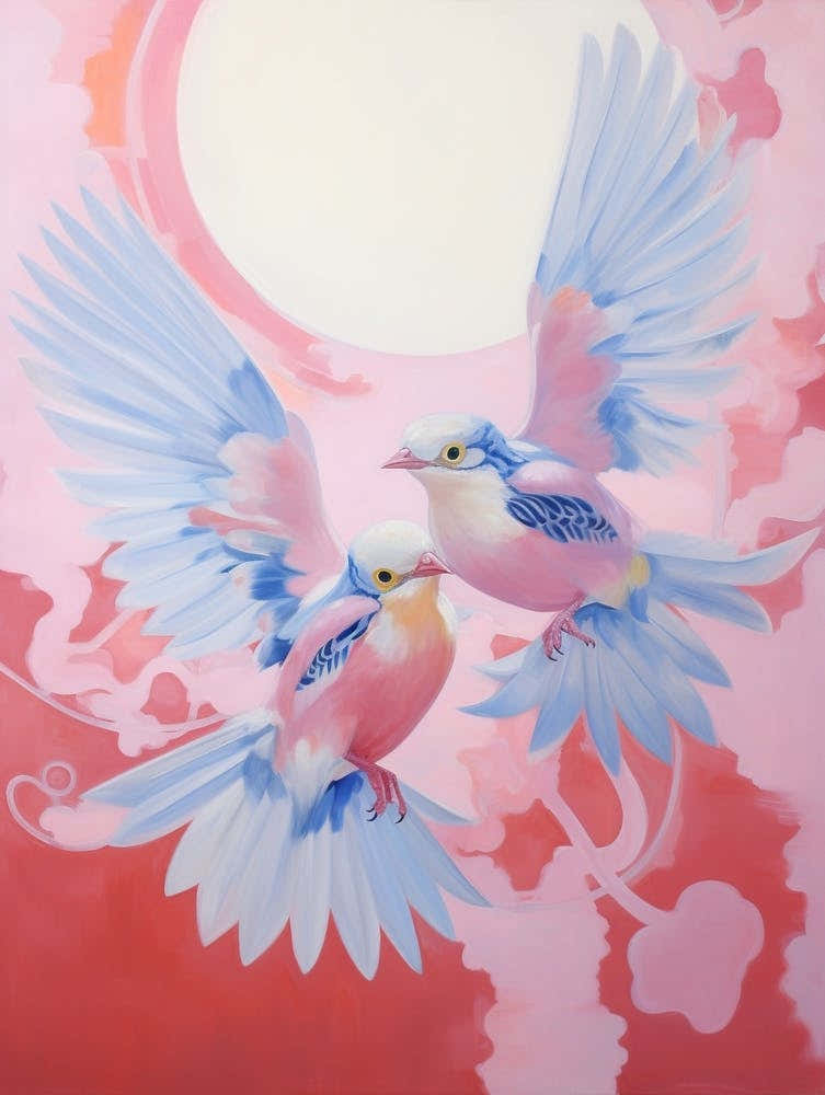 Pink Ethereal Bird Painting Bluebird 1