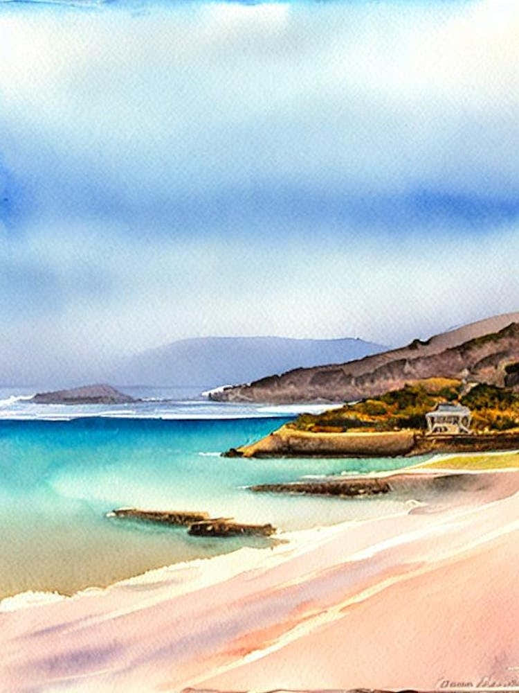 Playa De Zahara De Los Atunes, Cadiz, Spain Watercolour