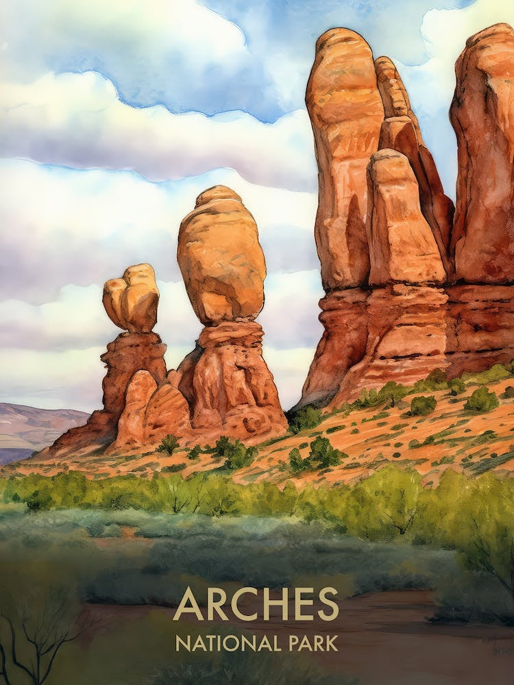 Arches National Park Watercolour Vintage Travel Poster 1