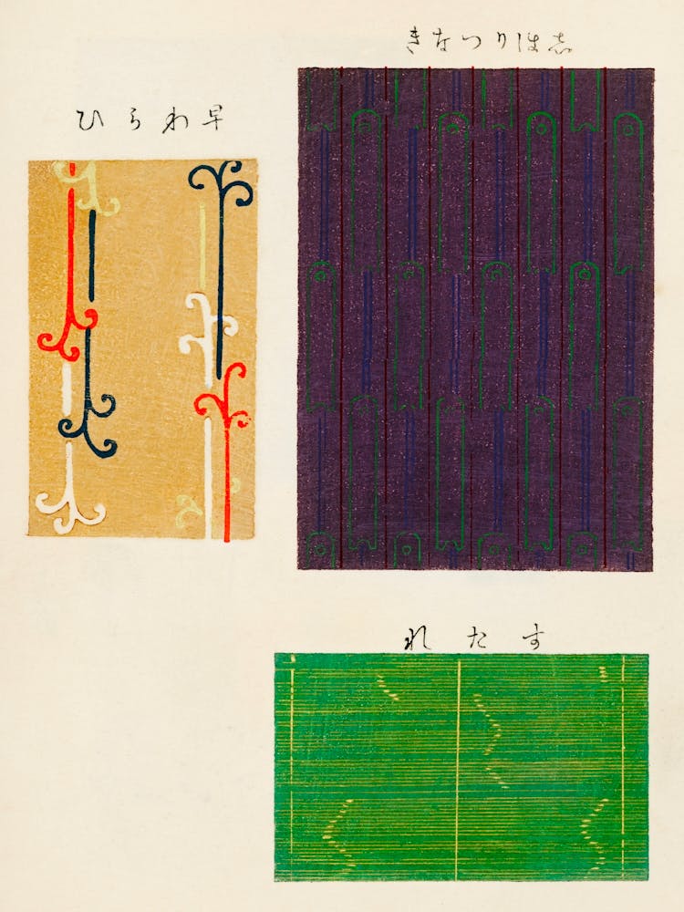 Vintage Ukiyo-e Woodblock Print Of Japanese Textile, Shima Shima, Furuya Korin (180)