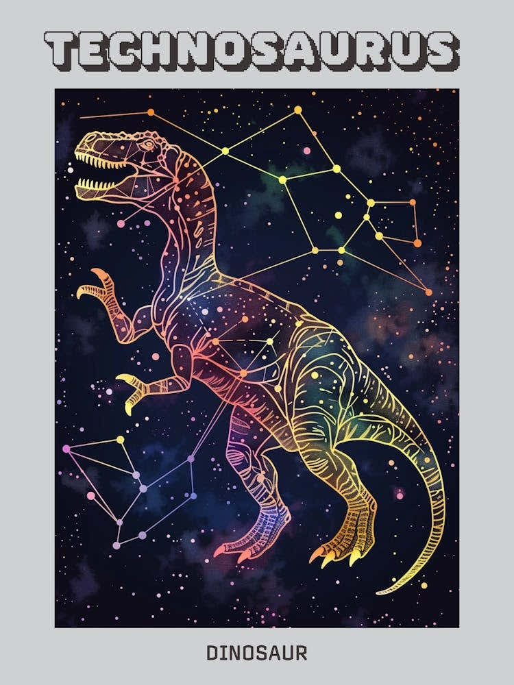 Cyber Celestial Neon Dinosaur 3 Poster