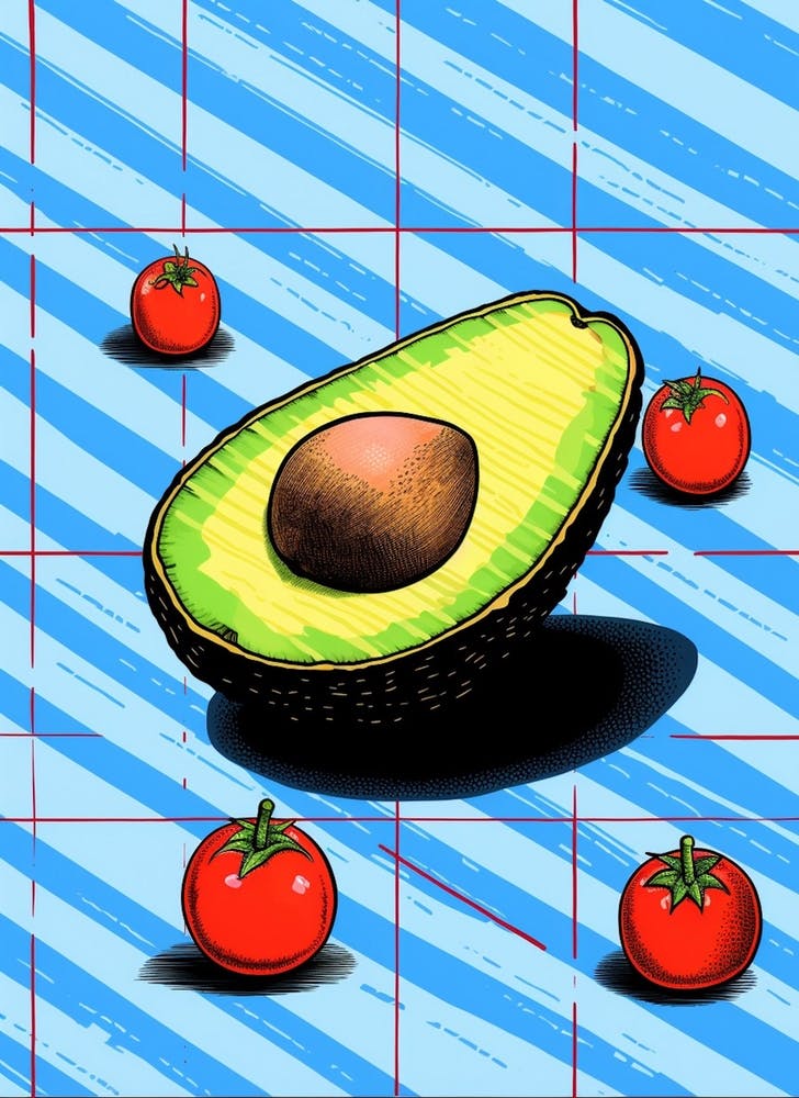 Avocado Tomatoes Blue Background