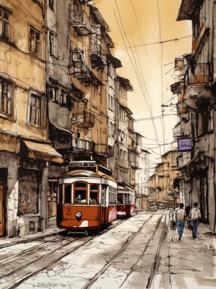 Painting Of Istanbul  In The Style Of Line Art 2