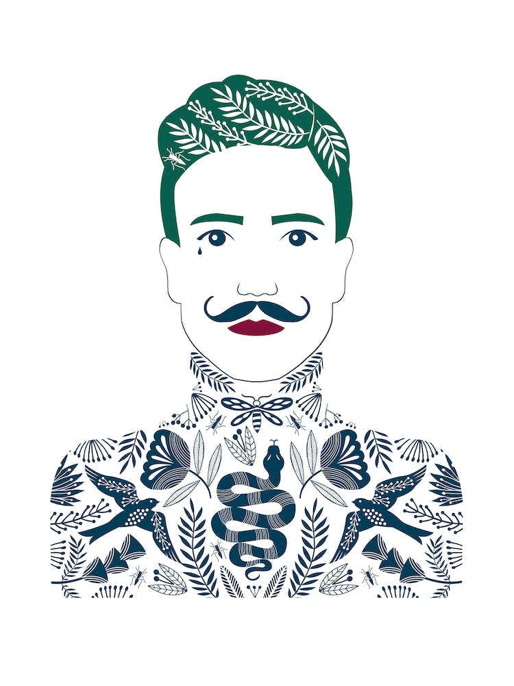 Tattoo Man Green Hair