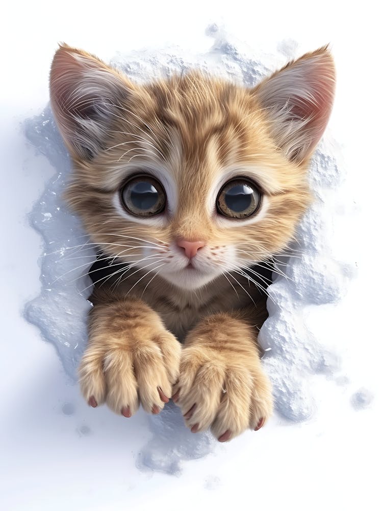 Cute Kitten Cat Peeking From Snow 8
