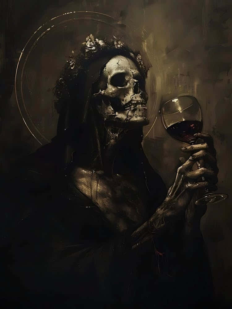 Skeleton Drinking Wine