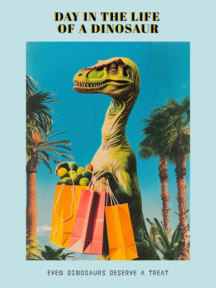 Dinosaur Shopping Retro Collage 2 Poster