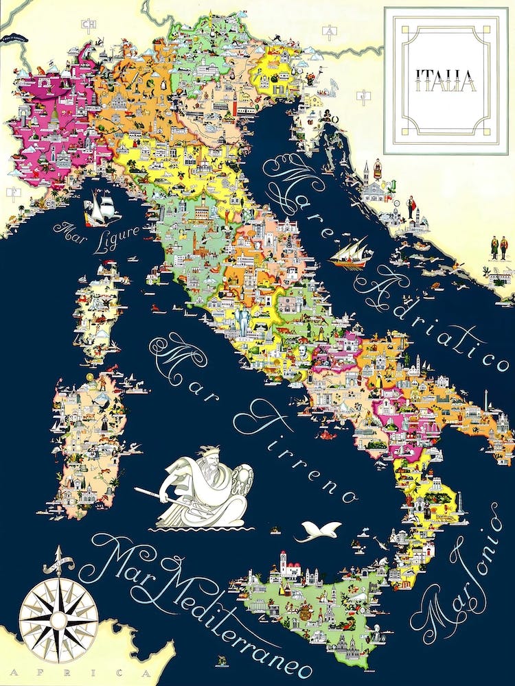 Vintage Travel Poster Italy Map 1, Andrea Stockel