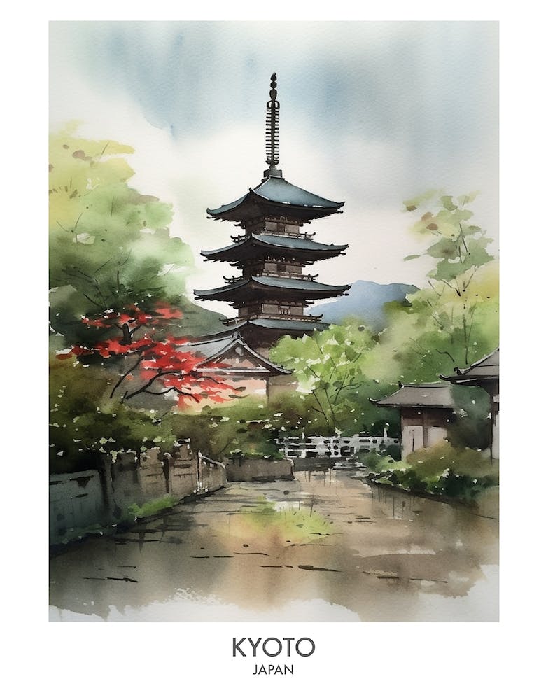 Kyoto 4 Watercolour Travel Poster