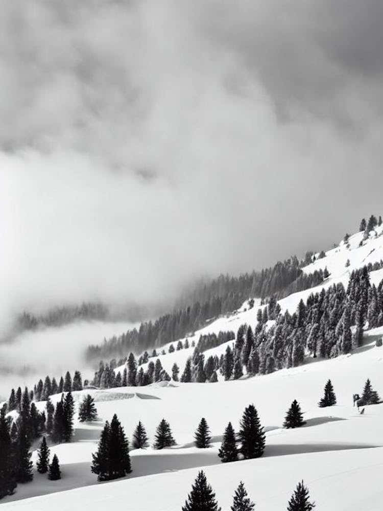 Solda, Italy Black And White Skiing Poster