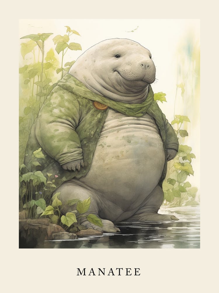 Beatrix Potter Inspired Animal Watercolour Manatee