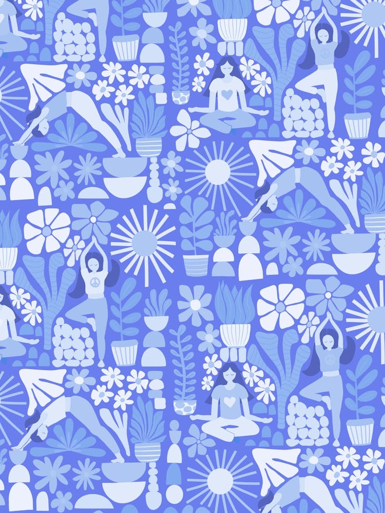 Women Doing Yoga Poses and Mindful Meditation Blue Tone