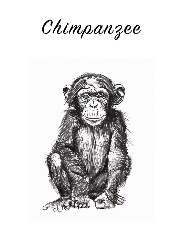 B&W Chimpanzee 2 Poster
