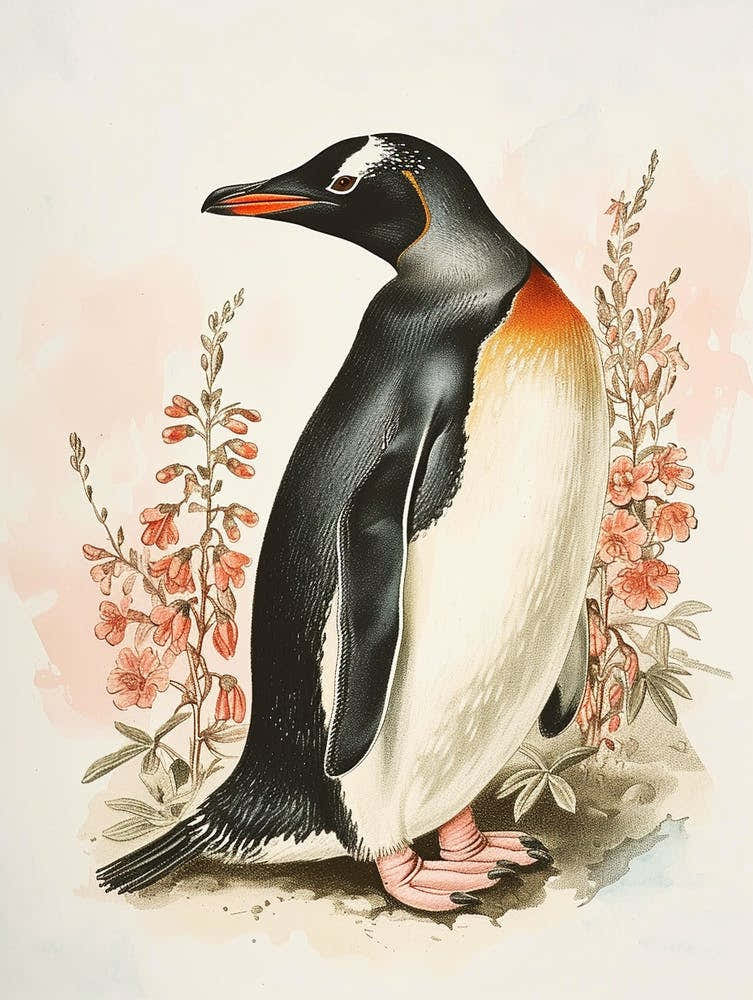 Adlie Penguin Signy Island Vintage Botanical Painting 1