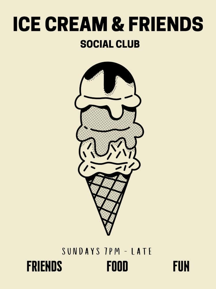 Ice Cream And Friends Social Club Retro Food Kitchen