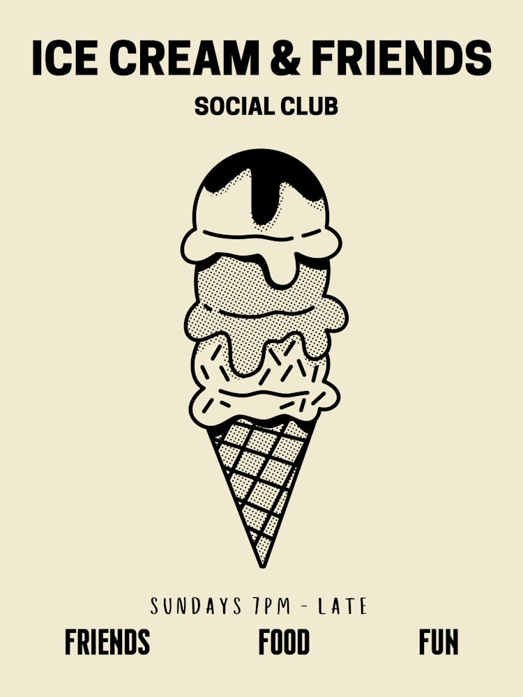Ice Cream And Friends Social Club Retro Food Kitchen