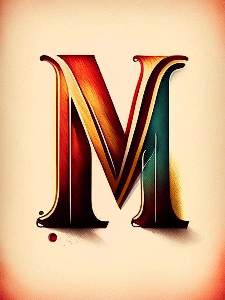 M, Letter, Alphabet Retro Drawing 3