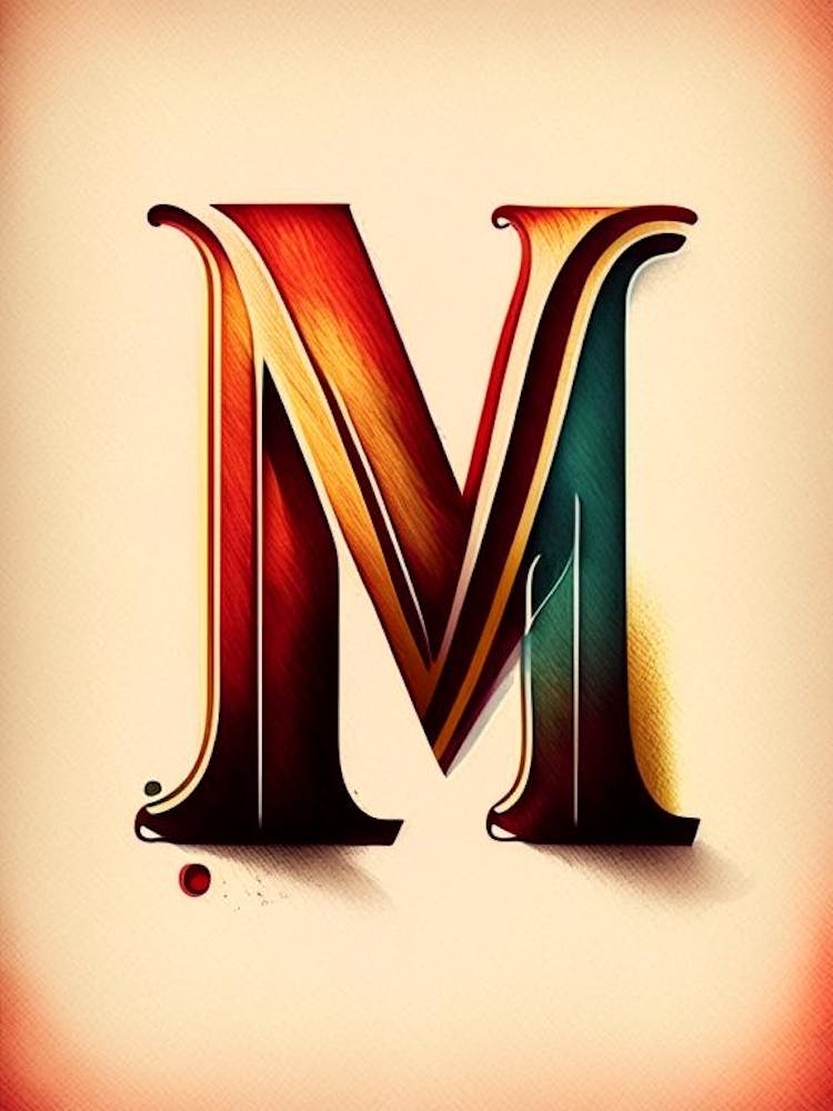 M, Letter, Alphabet Retro Drawing 3
